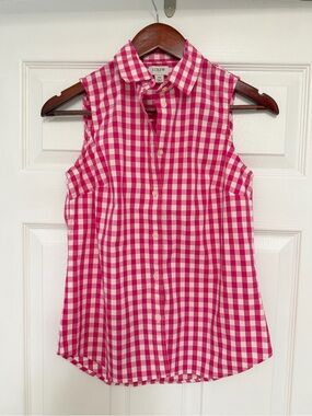 J. Crew Hot Pink and White Gingham Shirt
